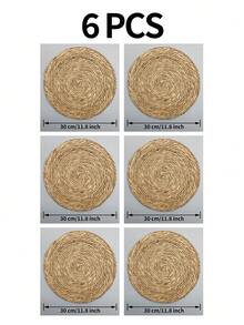 Bộ 1/6 tấm lót bàn tròn dệt kiểu Bohemian - Đường kính 11,8 inch, thiết kế dệt từ cỏ tự nhiên, phù hợp cho bàn ăn và trang trí nhà cửa - Hoàn hảo cho đám cưới, Ngày Valentine, Giáng sinh và các bữa tiệc. - Màu cỏ - Xem 10