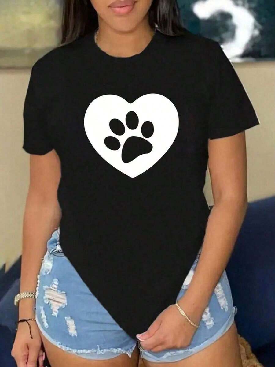 LooseCamisetas Mujer Estampado Verano Casual Suelta Cuello Manga Corta, Camiseta elegante de algodón puro apta tanto para hombres como para mujeresBasic Crew Neck Cotton T-shirt for Women - Negro - Ver 1