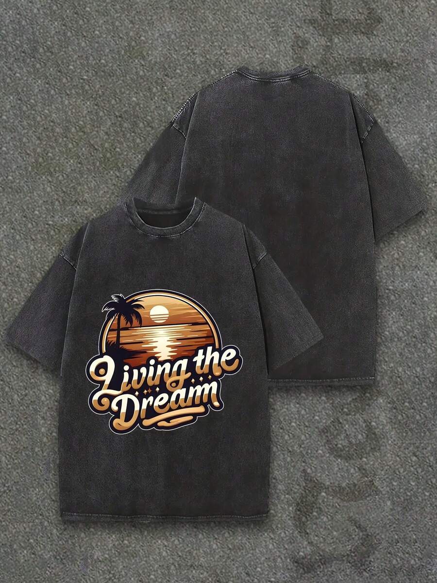 Camiseta casual vintage cómoda y lavada para mujer, camiseta de manga corta con cuello redondo,% algodón lavado y versátil para hombre, adecuada para uso diario y atuendos de, estilo unisex. - Negro - Ver 1