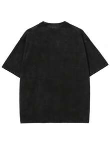 Camiseta casual vintage cómoda y lavada para mujer, camiseta de manga corta con cuello redondo,% algodón lavado y versátil para hombre, adecuada para uso diario y atuendos de, estilo unisex. - Negro - Ver 2