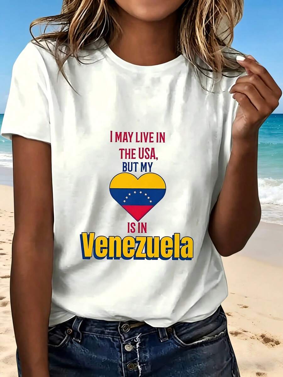 I May Live In The Usa But My Heart Is In T Shirt With Fashion Design And Creative Print For Beach Vacation And Casual Wear Perfect Gift For Lovers - Blanco - Ver 1