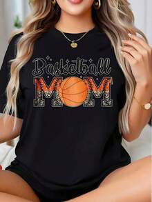 Camiseta gráfica de "Mamá de baloncesto" para mujeres, regalo para aficionados al deporte, padres de jugadores, uso casual. Es una camiseta perfecta para regalar a amigos y familiares en cualquier fiesta u ocasión festiva, 220g - Negro - Ver 7