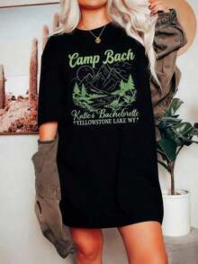 Retro Comfort T-Shirt For Single Women's Camping Trips, Single Women's Camping T-Shirt, Outdoor Mountain Bride Gift, Lakeside Wedding Party T-Shirt, Single Women's Hiking T-Shirt - 黑色 - 查看 5