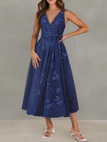 Long Printed Spring Dress, Loose-Fitting Casual European Style, Elegant Modern Fashion Chic Dress For Women - 藍色 - 查看 5