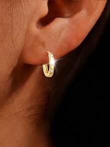 1 par de pendientes de aro geométricos redondos de lujo con diamante de imitación de plata esterlina S925, diseño de nicho coreano con estilo indiferente elegante para uso diario - Cultivo de orificio para la oreja, pendientes versátiles y elegantes personalizados para mujeres - redondo - Ver 9