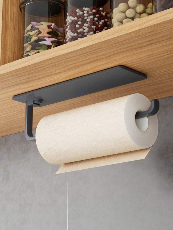 1pc Modern Kitchen Paper Towel Holder - Under Cabinet Storage Rack, Space Saving Vertical Storage Rack, Self-Adhesive Wall Mount Design, Sturdy Plastic, Bathroom Accessory, Suitable For Commercial And Residential Use, Essential For Small Apartments And Commercial/Home Environments Paper Towel Holder
