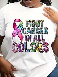 Women's T-Shirt "Fight Against Cancer In All Colors" With Vibrant Feather And Ribbon Design To Promote Awareness - White - View 6