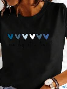 Camiseta Casual de Manga Corta para Primavera y Verano, Para Dama - Negro - Ver 2