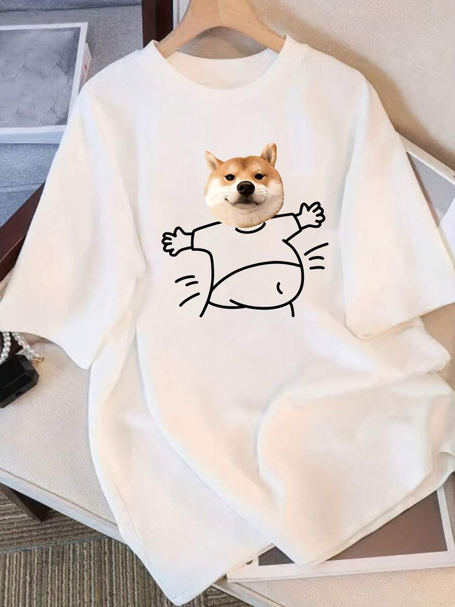 Camiseta de manga corta de algodón puro para mujer con estampado de diseño único, nuevo estilo de verano 2025, corte holgado, top adelgazante para estudiantes. - Blanco - Ver 1