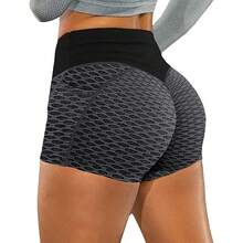 Pantalones cortos de elevación de cadera de cintura alta, pantalones cortos de Fitness sin costuras, elevación de cadera elástica, pantalones de punto deportivos para correr, pantalones de elevación de cadera de moda - B - Ver 5