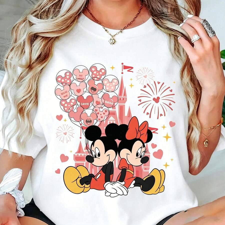 Disney Valentine Shirt, Mickey And Minnie Love Tee, Romantic Disney Couples Gift Tshirt For Valentines Day And Disney Trips, Disney Sweater Disney Oversized T-Shirt - trắng - Xem 1