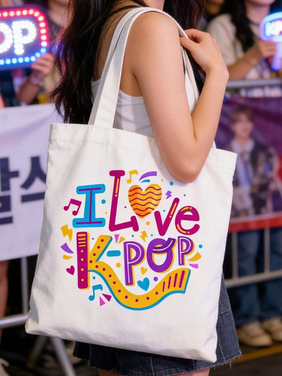 Túi vải tote I Love K-Pop, túi đeo vai cỡ lớn K-Pop, quà tặng fan hâm mộ, túi đi làm và mua sắm, túi đựng đồ tạp hóa gấp gọn, phù hợp cho người hâm mộ nhạc K-Pop, thích hợp cho du lịch, hòa nhạc, sự kiện fan, tiệc tùng, công việc, sử dụng hàng ngày, quà tặng fan, người yêu thích phim truyền hình Hàn Quốc, sinh viên đại học. Quà sinh nhật lý tưởng, quà tặng thần tượng, quà tặng ngày lễ, quà tặng hòa nhạc.