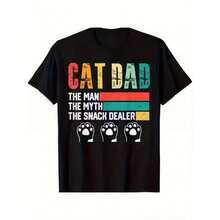 Camiseta extragrande de algodón puro, apta tanto para hombres como para mujeres, de manga corta holgada, cuello redondo, estilo urbano, gato, papá, dama, mitología, vendedor de snacks. - Negro - Ver 2
