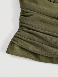 Top crop de un hombro fruncido - Verde militar - Ver 3