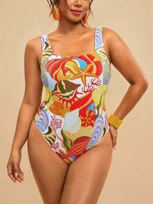 Traje de baño de una pieza con estampado de limón para mujer de talla grande, romántico para la playa y el spa a principios de primavera - Multicolor 2 - Ver 6