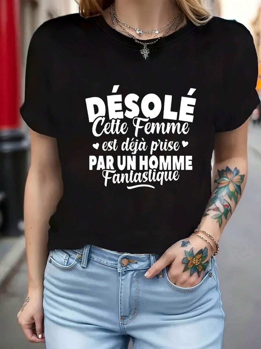 Camiseta Femenina Manga Corta Estilo Clásico Ligera Fresca Versátil Verano eñora Manga Corta Diseño Elegante Casual Ligera Uso Diario Verano - Negro - Ver 1