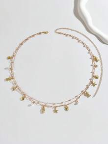 1pc Bohemian Ocean Holiday Style Faux Pearl, Small Fish, Shell, Starfish Pendant Multi-Layer Chain Waist Chain Jewelry Set, Suitable For Daily Wear, Gifts, Beach Vacation - Yellow Gold - View 4