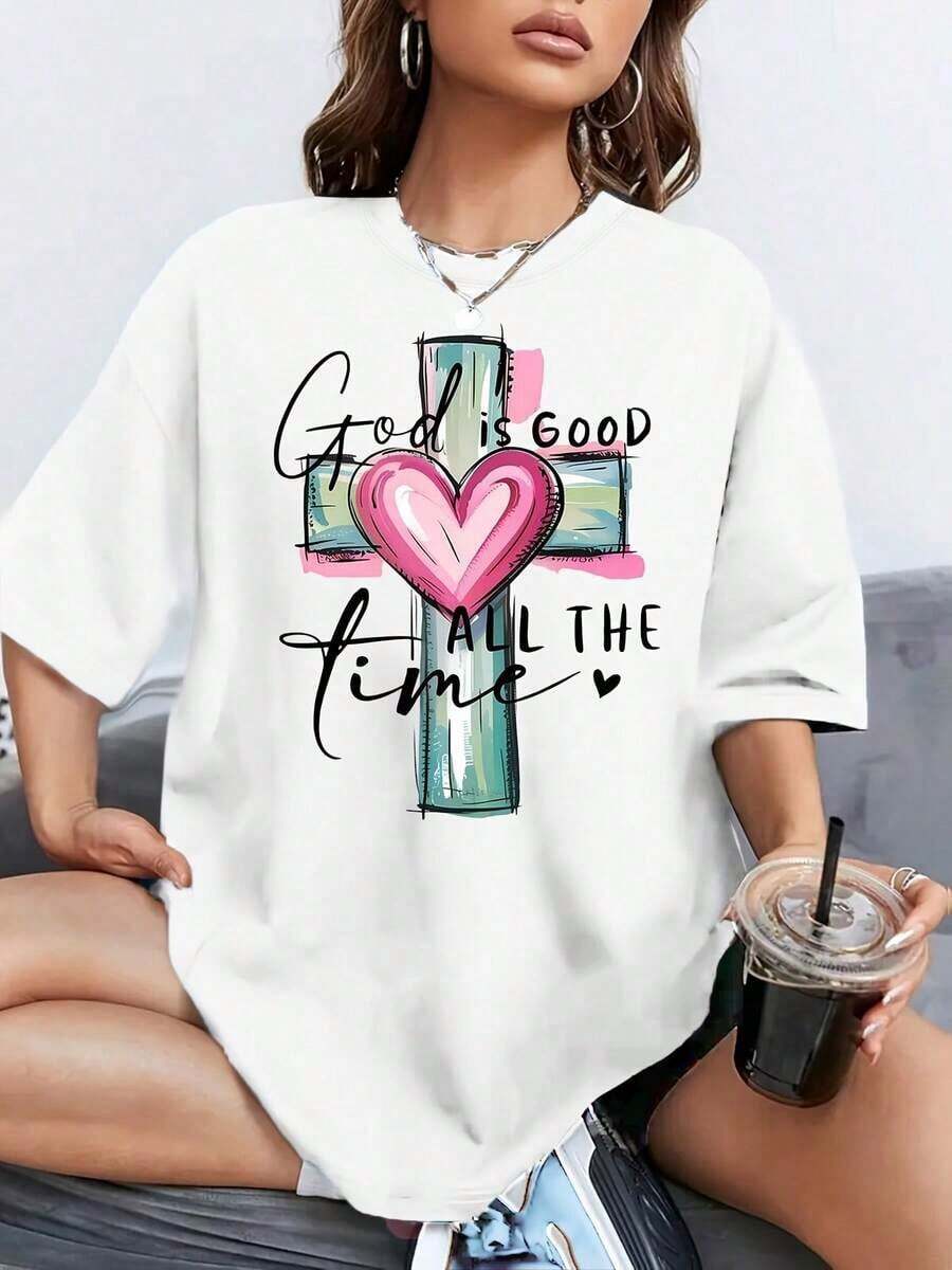 LooseCamiseta de Fe Cristiana para Mujer Talla Grande - Top Religioso Azul Claro con Cruz, Tejido Suave y Transpirable para Iglesia, Ropa Casual - Camiseta Inspiracional con Versículo Bíblico - Camisetas Religiosas Cómodas en Tallas GrandesBasic Crew Neck Cotton T-shirt for Women - Blanco - Ver 1