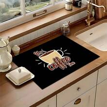 1 pieza Felpudo absorbente con diseño de hora del café, decoración del hogar, felpudo absorbente para encimera de máquina de espresso, felpudo de drenaje del fregadero, felpudo absorbente suave para grifos, accesorios de baño, suministros de cocina - Multicolor - Ver 5