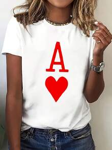 Women's Black Short-Sleeved T-Shirt With A Heart And Lettering Design, Perfect For Summer. This Casual And Versatile Top Is Comfortable, Breathable, Stylish, And A Must-Have For Everyday Wear. - 白色的 - 查看 12