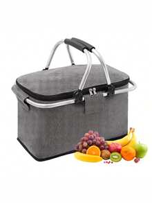 1pc Foldable Picnic/Shopping Basket, Large Insulated Basket With 2 Handles, Waterproof Lining, Suitable For Beach, Camping, Shopping - A - View 12