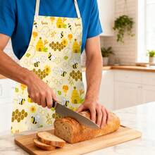 1pc, Home Decor, Bee Pattern Printed Apron, Sleeveless, Neck Strap Design, Suitable For Cooking, Baking And Entertainment, Perfect For Home Dining, Parties, Outdoor BBQ Parties, Baking Apron|Bright Apron|Polyester Apron|Printed Apron - Multicolor - View 6