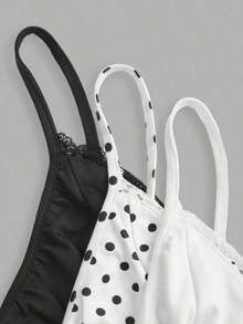 Set de 3 camisetas de mujer con lunares blancos y negros y encaje - Multicolor 3 - Ver 9