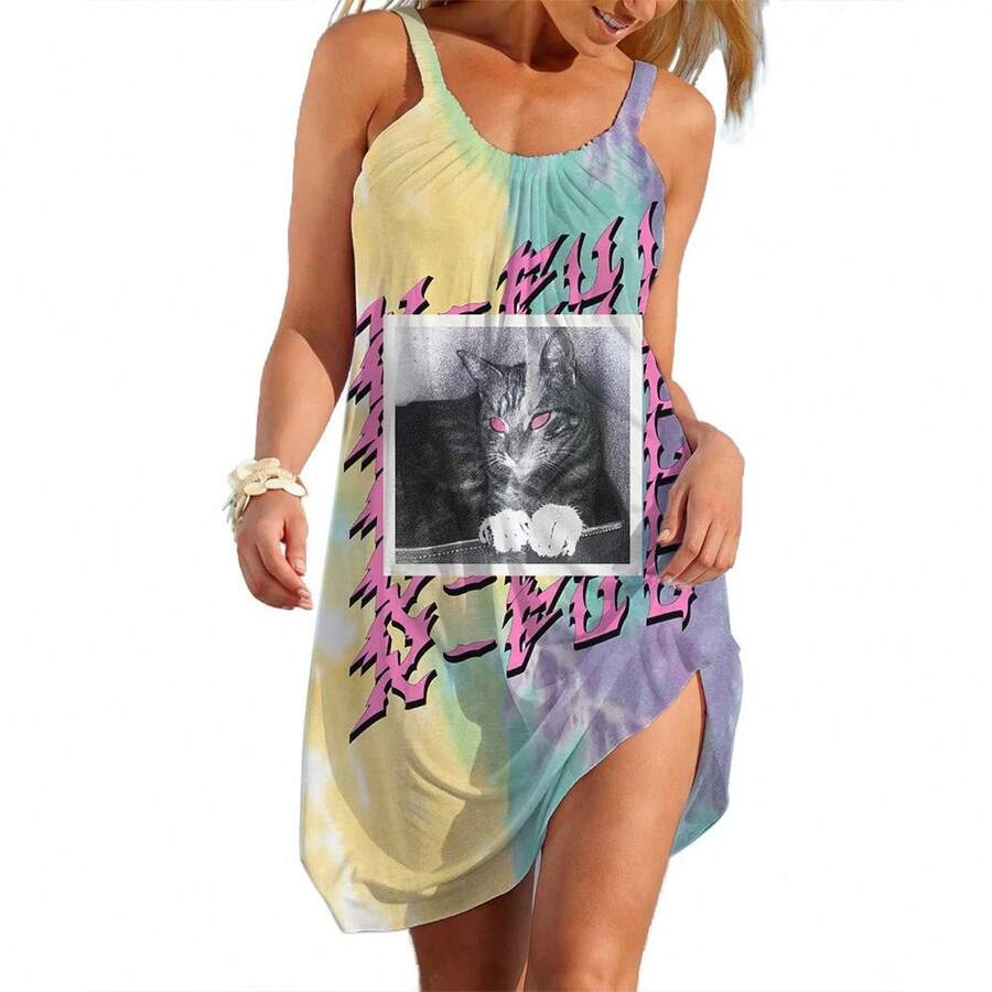 Women's Sleeveless Floral Beach Dresses, Elegant Casual Summer Dress, Fashionable Sexy Skirt, Beachwear For Girls - 藍色 - 查看 1