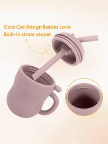 1 pieza Vaso con pajita portátil para niños (150ml/5oz), Vaso de silicona con asa, Apto para niños pequeños, Taza práctica para la primera etapa de alimentación del bebé - Rosa Pálido - Ver 4