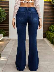 Pantalones vaqueros de mujer con bolsillo delantero y abotonado, Jeans acampanados elásticos, ajustados y versátiles para mujer, estilo casual sencillo, campana para uso diario - 2002 - Ver 4