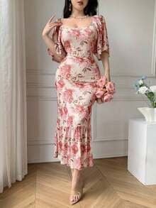 YHHCelisse Vestido elegante de manga larga con cuello cuadrado y estampado floral para mujerYHH - Rosa - Ver 7
