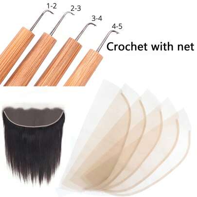 Lưới ren trong suốt 13x4 kèm kim làm tóc giả, 5/8 miếng lưới mỏng để làm lưới ren phía trước, phụ kiện tóc giả để sửa chữa mũ tóc giả và giúp tóc thông thoáng.