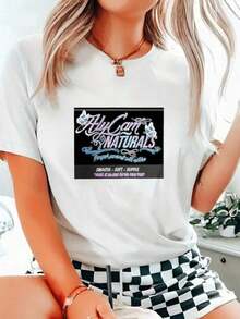 short-sleeveBlusas Bonito, Camiseta Blanca con Estampado del Logo de AlyCam Naturals, Ropa Casual, 100% Algodón, Blusas para Mujer Casual100% Cotton - Blanco - Ver 1