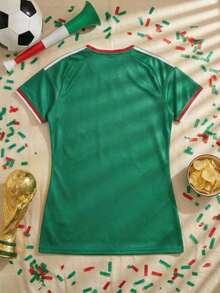 2026 Playera de selección mexicana para mujer,playeras de mujer,verde, detalles de la bandera, tejido ligero, ideal para ver partidos,atuendos de pareja - Negro - Ver 2