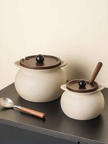 WGROOM 2件套（1个罐子+1个勺子）陶瓷家用餐厅客厅厨房储物罐，调料罐，食品储物罐，糖罐，奶罐，调味罐，盐罐，胡椒罐，味精罐，厨房用品，厨房配件，厨房保鲜调味罐，密封罐，适用于盐、糖、香精、辣椒粉等，适用于户外、婚礼、派对、送礼、生日等场合 - 查看 4