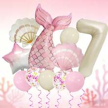 1 Set Mermaid Themed Balloon Set, Includes 32" Ivory Number Balloon, 39.37" Pink & Gold Mermaid Tail Balloon, 26" Pearl White & Pink Shell Balloons, 18" Pink & White Gradient Star Balloons, Suitable For Birthday Gifts, Mermaid Princess Themed Parties, Ocean Themed Events, Dream Theme, Easy To Create A Dreamy And Sweet Underwater Princess Atmosphere - View 18