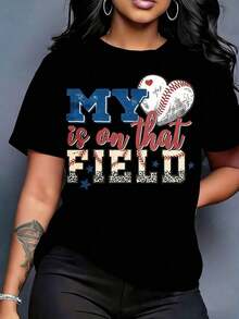 Camiseta de Mujer 100% Algodón "Mi Corazón Está En Ese Campo" para Mamá de Jugador de Béisbol, Cuello Redondo, Regalo para Fanáticas Deportivas, Camiseta para Mamás de Jugadores y Apoyadoras del Equipo, Ropa para el Día del Partido, Camiseta Fresca de Verano, Estilo Unisex. - Negro - Ver 8