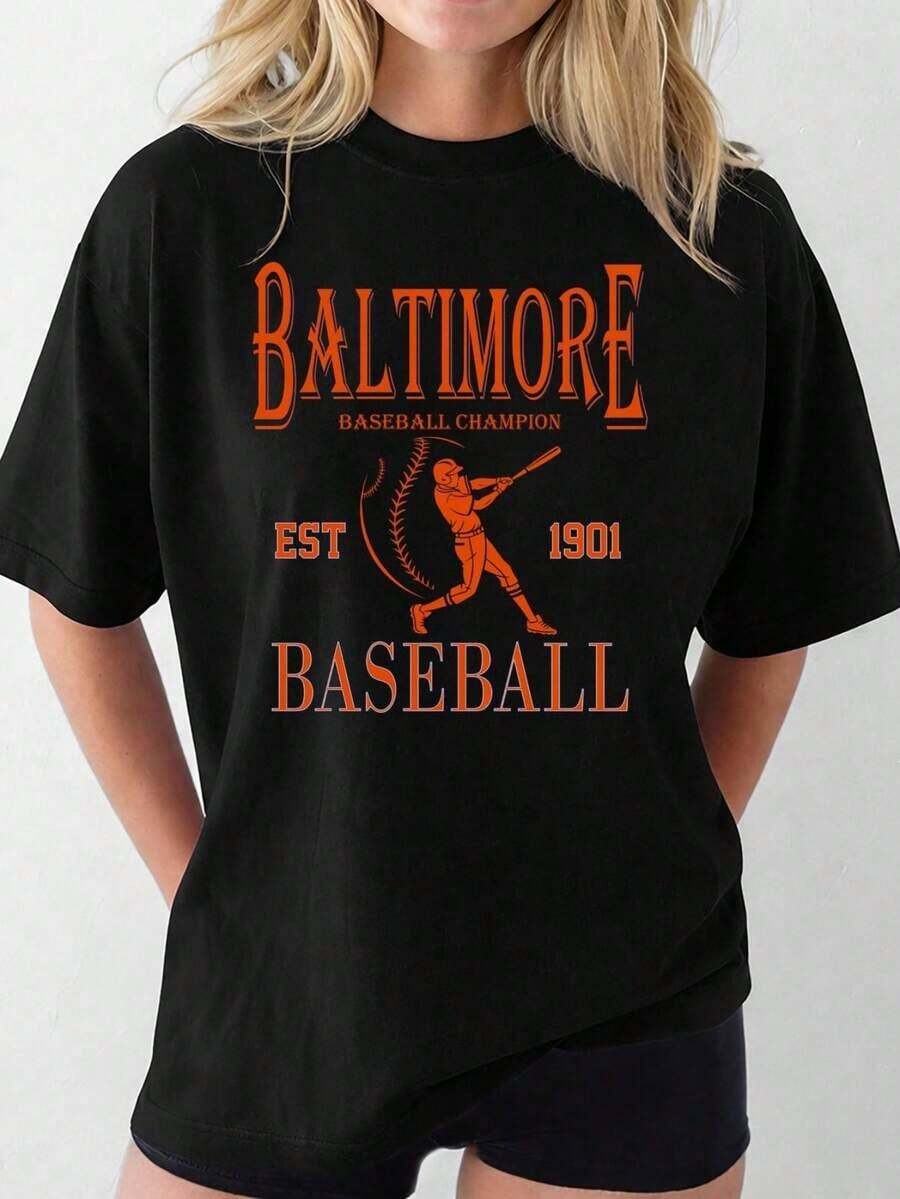 Camiseta de béisbol vintage de Baltimore, Camiseta de Baltimore, Camiseta, Sudadera, Sudadera con capucha de cuello redondo, Camiseta fresca de verano, Estilo unisex - Negro 3 - Ver 1