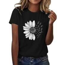 Camisetas de Mujer WERYOUNG de Manga Corta con Cuello Redondo y Estampado Floral, Camisetas Gráficas para Uso Casual, Ajuste Relajado, Camisetas para Fiesta Nocturna, Transpirables y Cómodas. - Negro - Ver 1