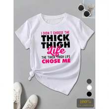 Camiseta de Mujer Talla Grande "Thick Thigh Life" - Casual y Deportiva, Manga Corta, Cuello Redondo, Poliéster, Lavable a Máquina, Disponible en Varios Colores, Cuello Redondo Negro. - Blanco - Ver 6