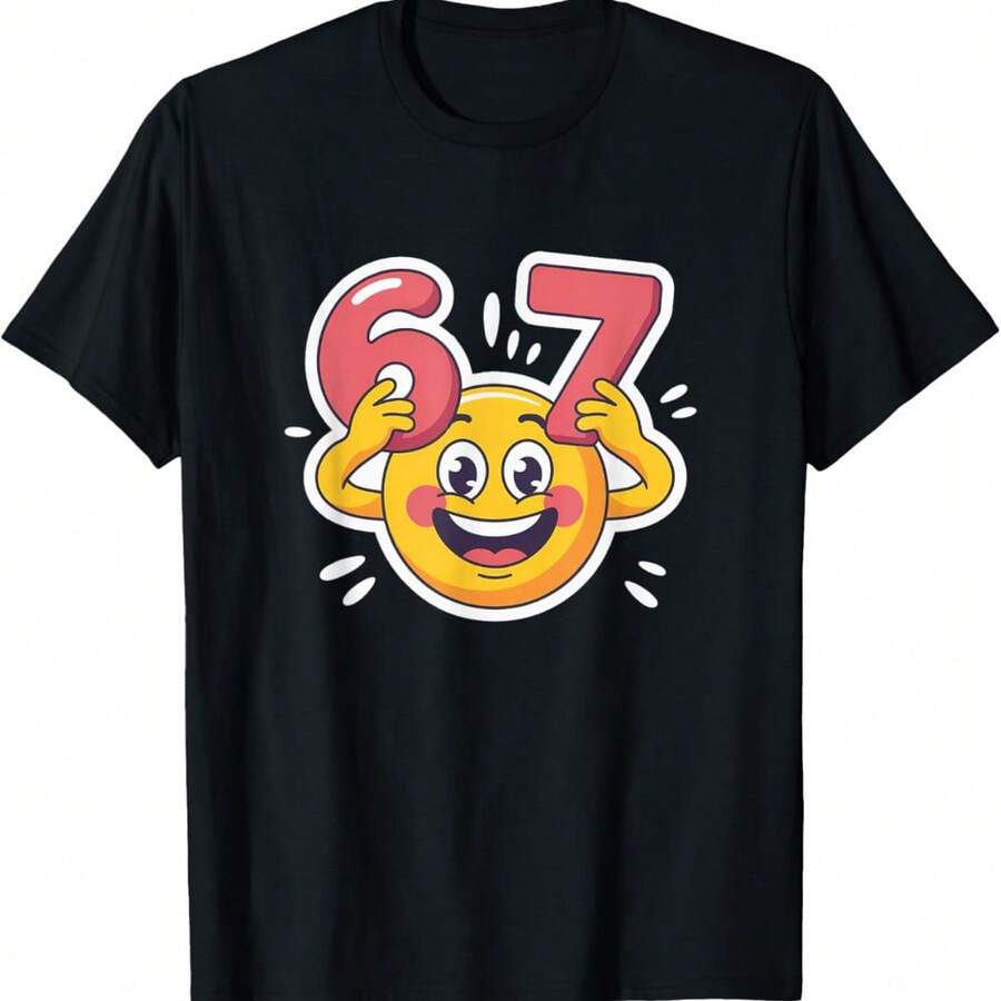 Six Seven 6 7 Emoticon Meme Design T-Shirt - Black - View 1