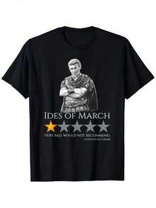 Caesar's Ancient Roman History Meme T-Shirt 'March 15th' - High-Quality Short-Sleeved Crew Neck Top, Unisex Casual Style, Available In Sizes S-3XL, Black, Suitable For - 黑色 - 查看 1