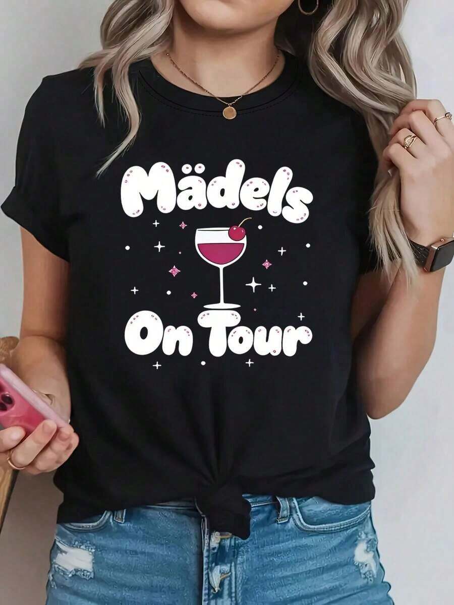 Las camisetas de mujer con estampado de letras de Madels están de moda: camisetas de manga corta con cuello transparente y textura, disponibles en tres estilos de primavera/verano, ideales para fiestas, uso casual, uso diario y como regalo. Las camisetas no son lavables a máquina. - Blanco - Ver 1