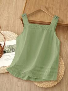 Camiseta de tirantes para mujer, estilo de moda minimalista, adecuada para el verano - Verde - Ver 11