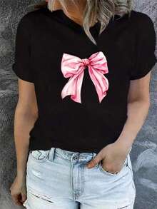 Camiseta de mujer versátil, adecuada para ropa de calle, salidas diarias, Y2K/Crop Top oversized con cuello redondo, camping, conciertos, eventos de hip-hop, rock y rap. Blusa informal para todas las estaciones, top opaco lavable a máquina para conjuntos de ropa casual, oficina y semi-formal. En stock (ajuste regular - nueva llegada ideal para primavera y verano). - Negro - Ver 1