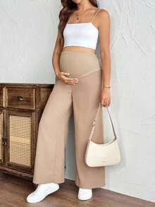 Pantalones casuales de unicolor con bolsillo para mujeres embarazadas, para uso diario - Caqui - Ver 3