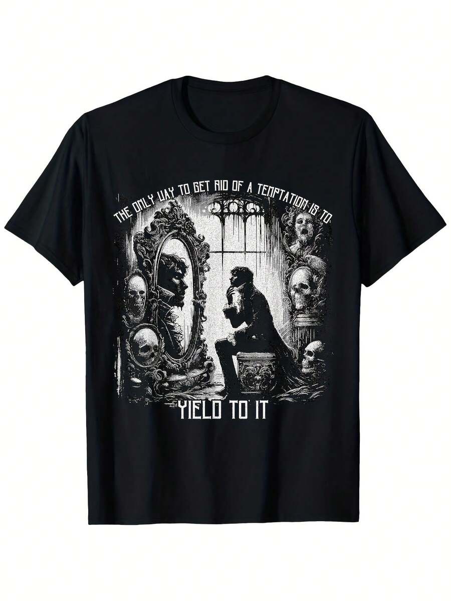 Camiseta LocalOscar Wilde Dorian Gray Cita Tentación Academia Oscura, Cómoda para Exteriores, Top Casual de Verano, Cuello Redondo, Ropa de Verano para Hombres, Ligeramente Elástica, 100% Algodón - Negro - Ver 1