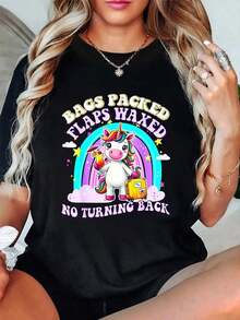 Camiseta 100% Algodón con Diseño de Unicornio, Divertida, para Adultos, Viajes, Vacaciones, para Chicas, Hombres y Mujeres, Cuello Redondo, Estilo Clásico, Moda de Verano - Negro - Ver 5