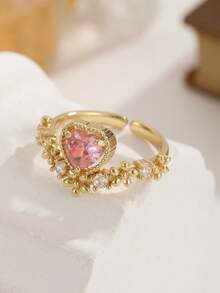 Nhẫn hình trái tim và bướm màu hồng mạ vàng 18K dễ thương, đính đá Cubic Zirconia, nhẫn hở có thể điều chỉnh kích thước, trang sức ngọt ngào và lãng mạn dành cho nữ. - Nhiều màu - Xem 19