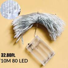 1pc 5M 50LED / 10M 80LED Battery Powered LED Fairy String Lights,Home Bedroom Decor,Battery Powered, Wedding Birthday Party Decor Lights, Outdoor Garden Yard Porh Decor Light String,Girls Room Wall Decor Fairy Lights,Festival Decor Lights - Clear - View 17